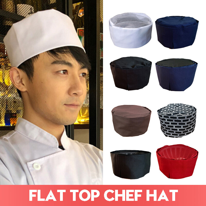 Hat Cooking Chef Kitchen Restaurant Service Flat Top Mesh Breathable Beanie Cap