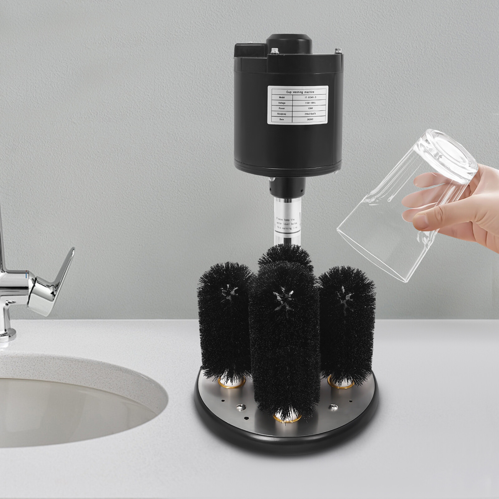 Electric Glass Washer 5-Brush Electric Commercial Wine Glass Cleaning Machine