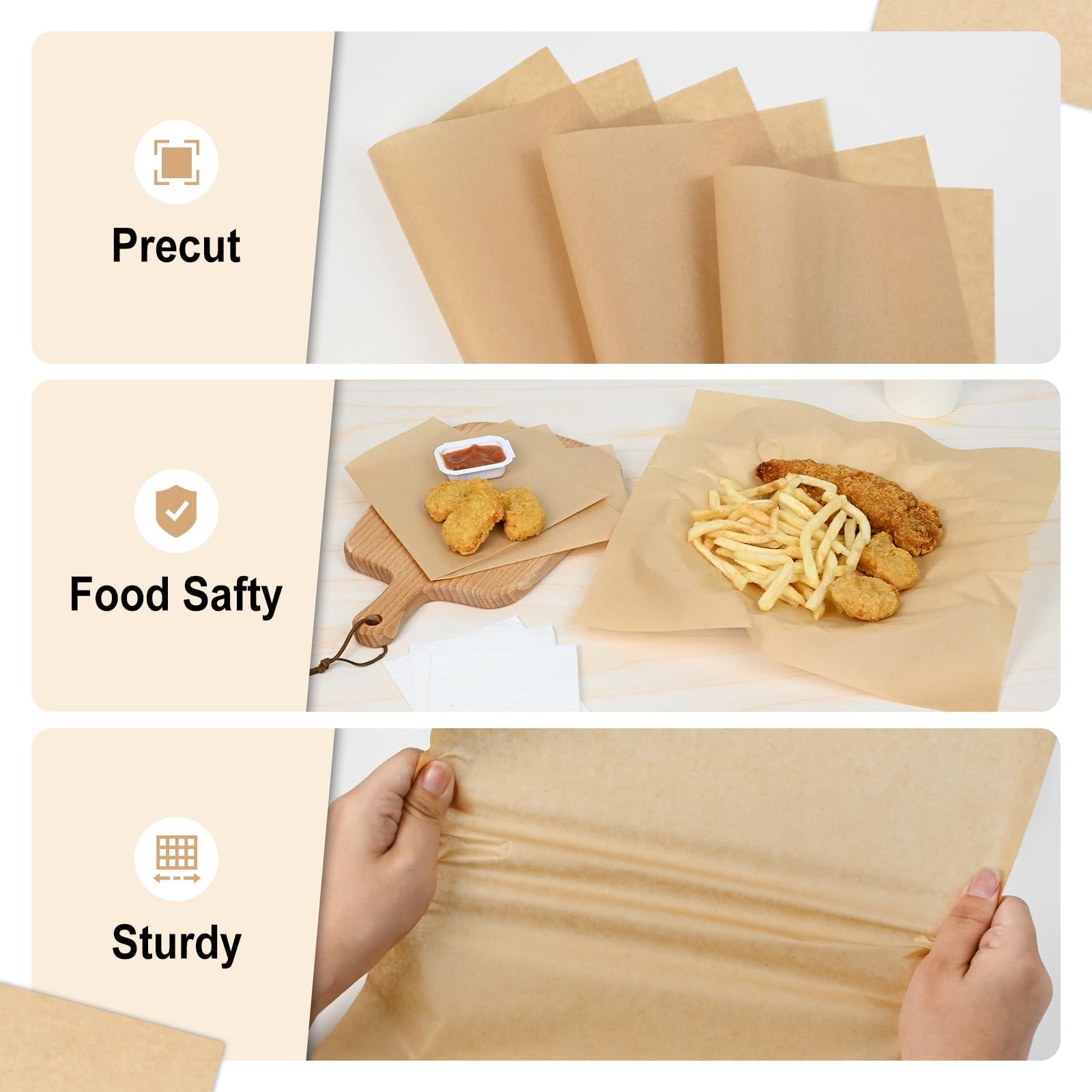 EcoDispose 12 x 12 Inches Grease Proof Deli Paper Precut Kraft 12″x12″,