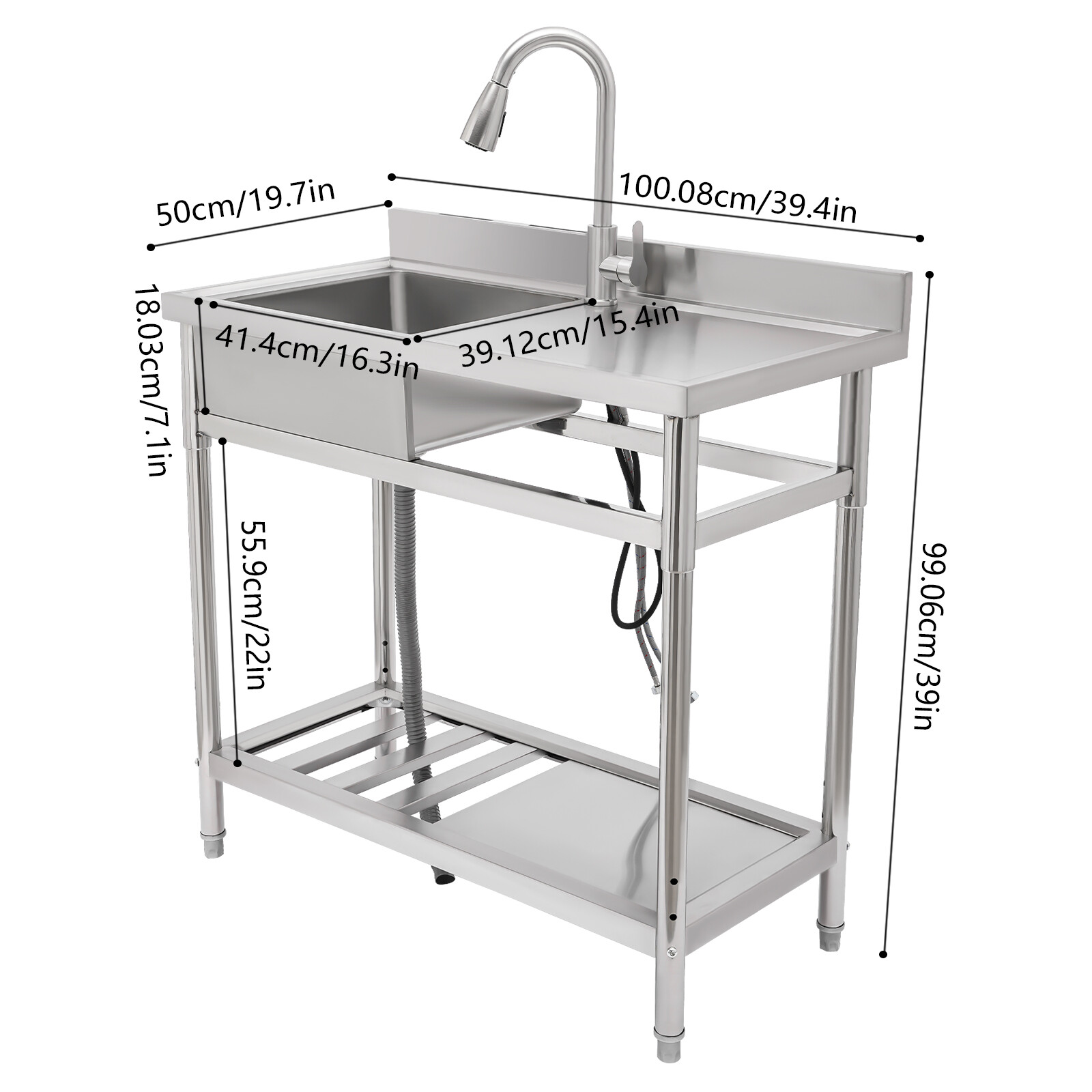 201 Stainless Steel Restaurant Kitchen Sink Silver Free-standing Kitchen Sink
