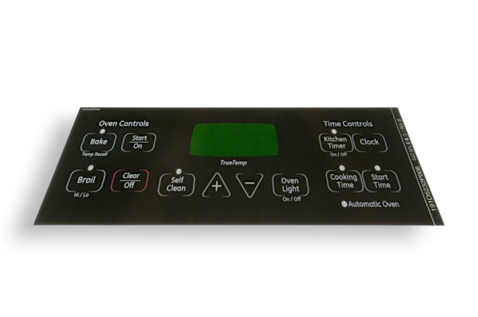 General Electric Electric Range Part # WB27T11005 – Faceplate Graphics (bk)