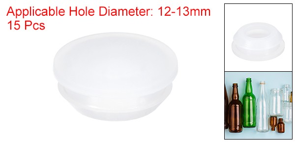 15Pcs Silicone Plugs, Rubber Round Hole Plugs for 12-13mm Hole, Translucent