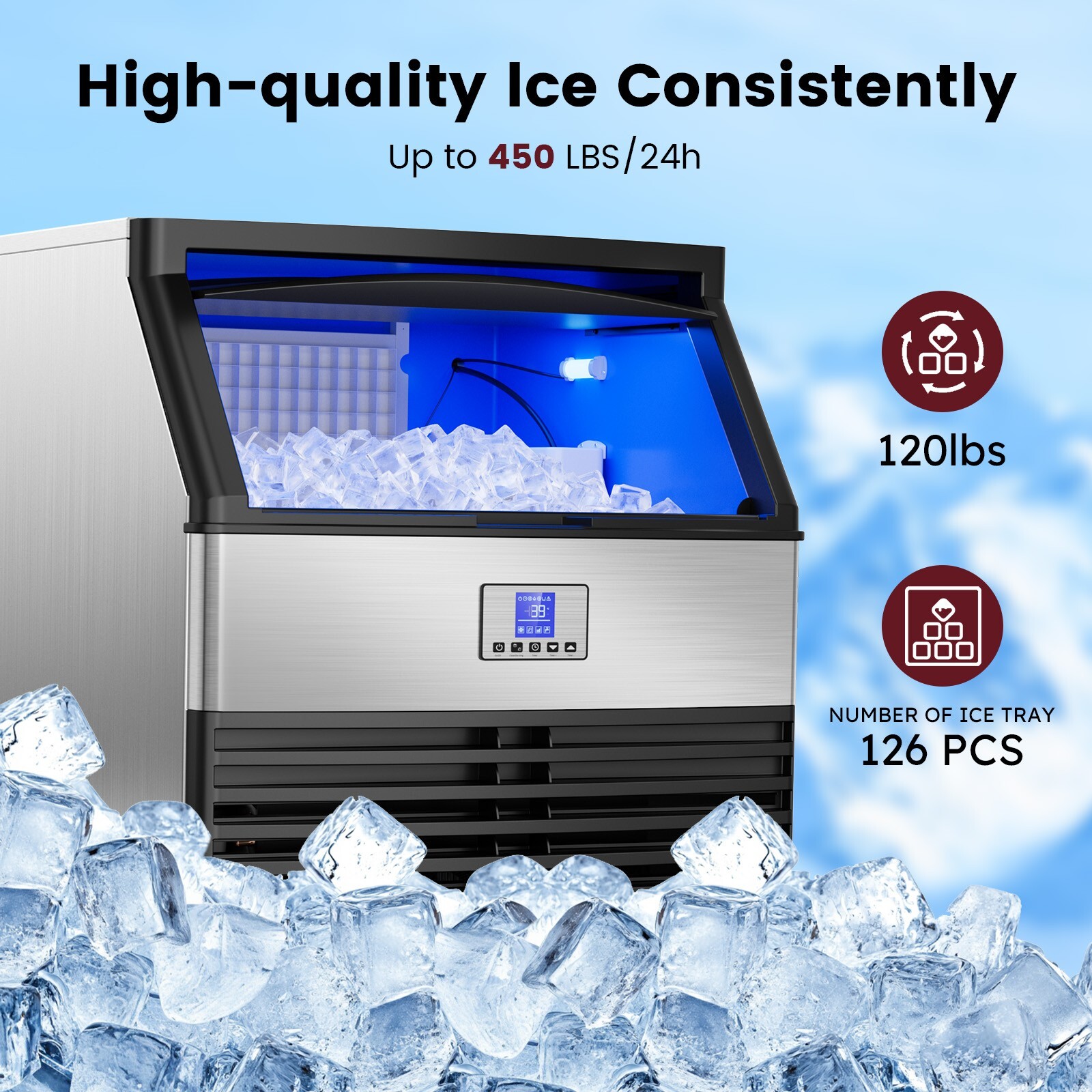 320lbs/24H Commercial Ice Maker Machine,Self-Cleaning Countertop Ice Maker