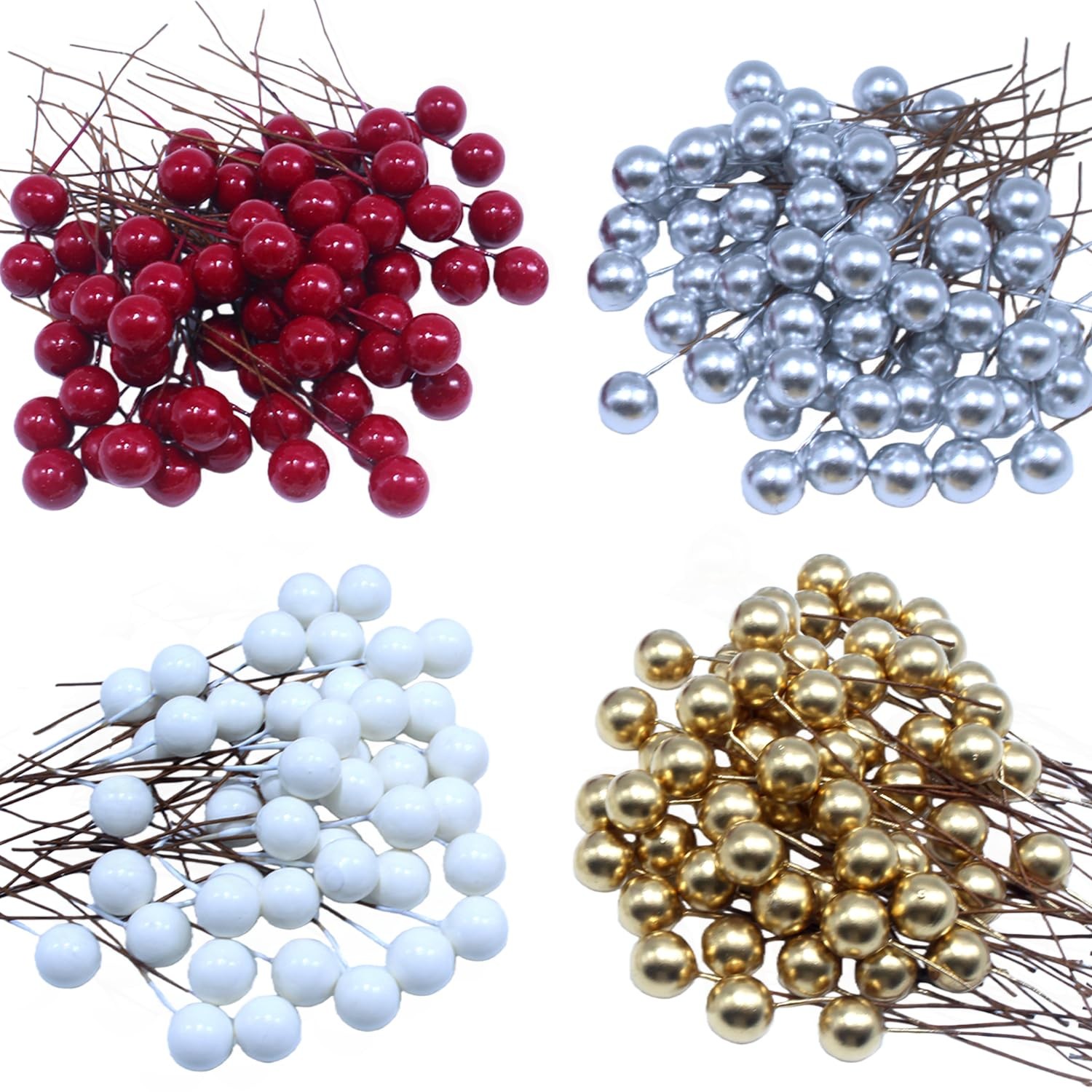 DoubleWood Artificial Holly 1 x 0.5 x 1.5 inches, Red, Gold, Silver, White