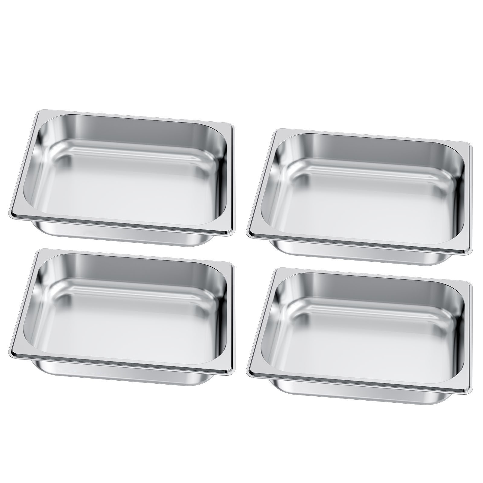 Uimoso 1/2 Size Stainless Steel Hotel Pans, 2.5-Inch Deep, Set of 4