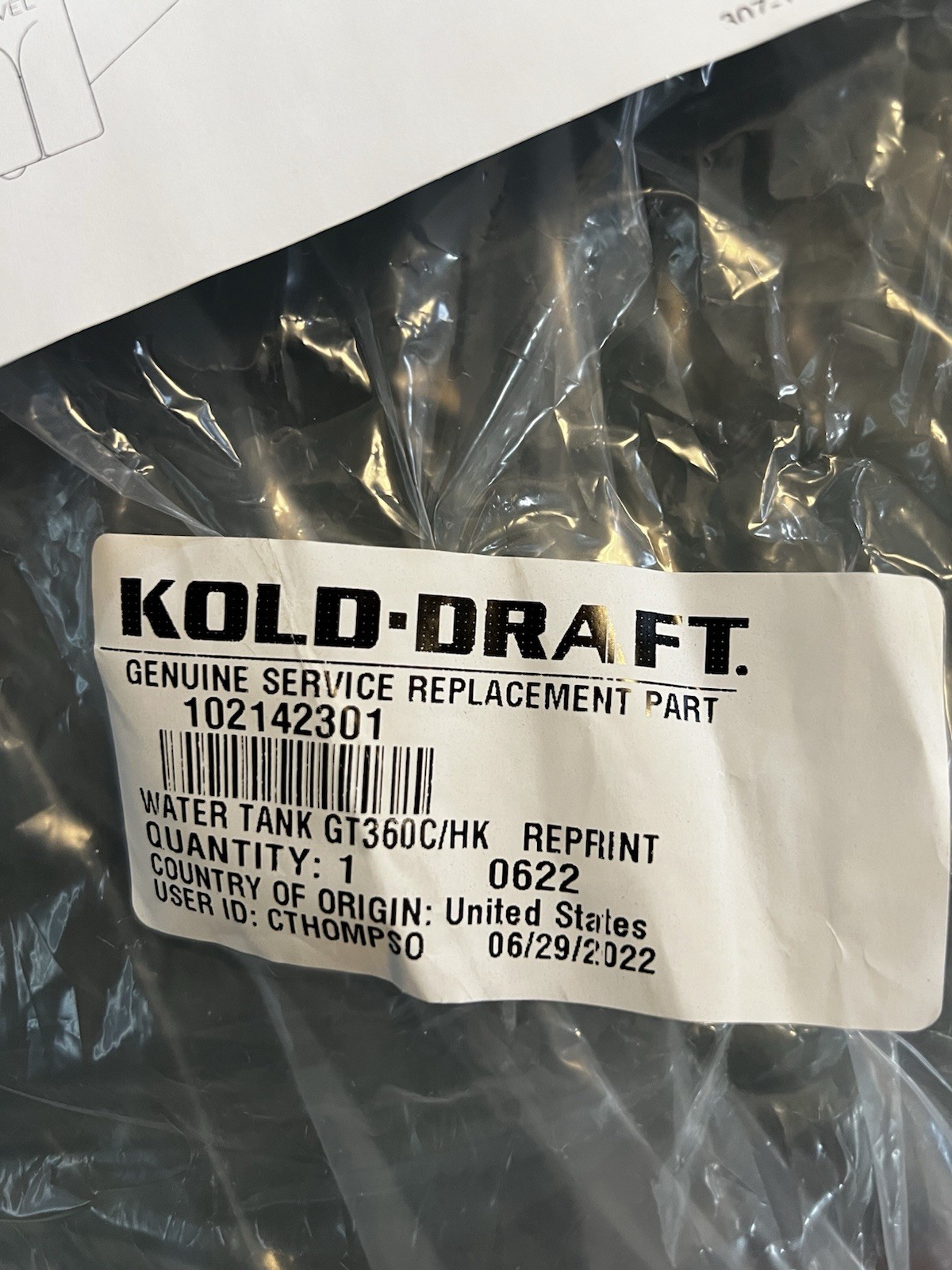 Kold-Draft Water Tank 102142301 – Fast Shipping + Geniune OEM