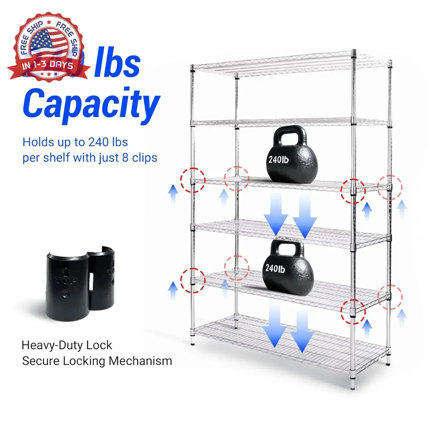 40 Pcs Wire Shelf Clips for 1 Inch Post,Universal Wire Shelving Accessories,Secu