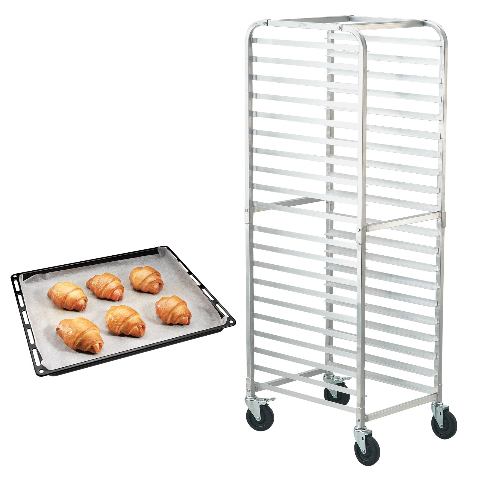 VEVOR 20 Sheet Commercial Bun Pan Rack Kitchen Aluminum Baking Racks Brake Wheel