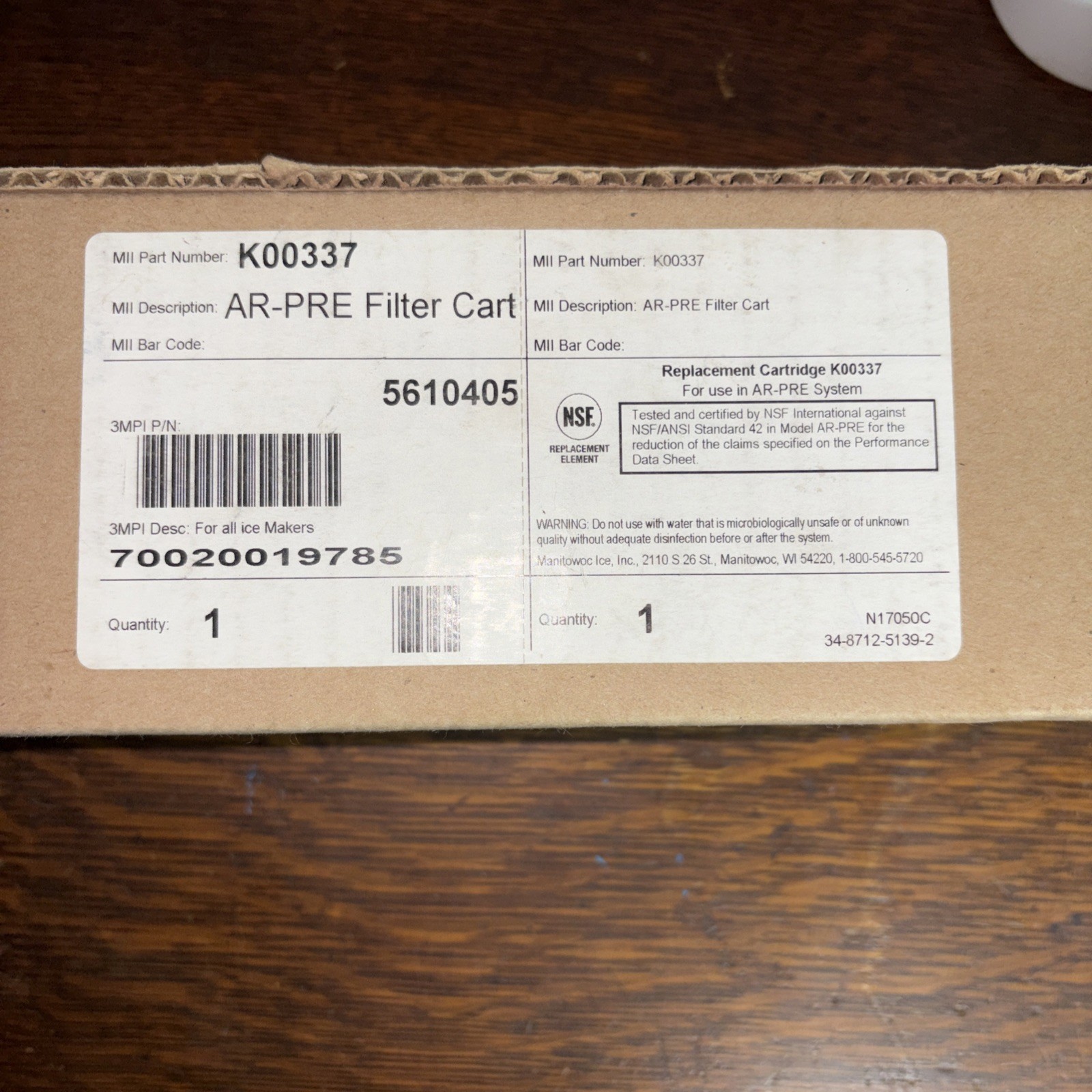 Manitowoc K00337 1 Each Replacement Cartridges for AR-PRE Water Filter