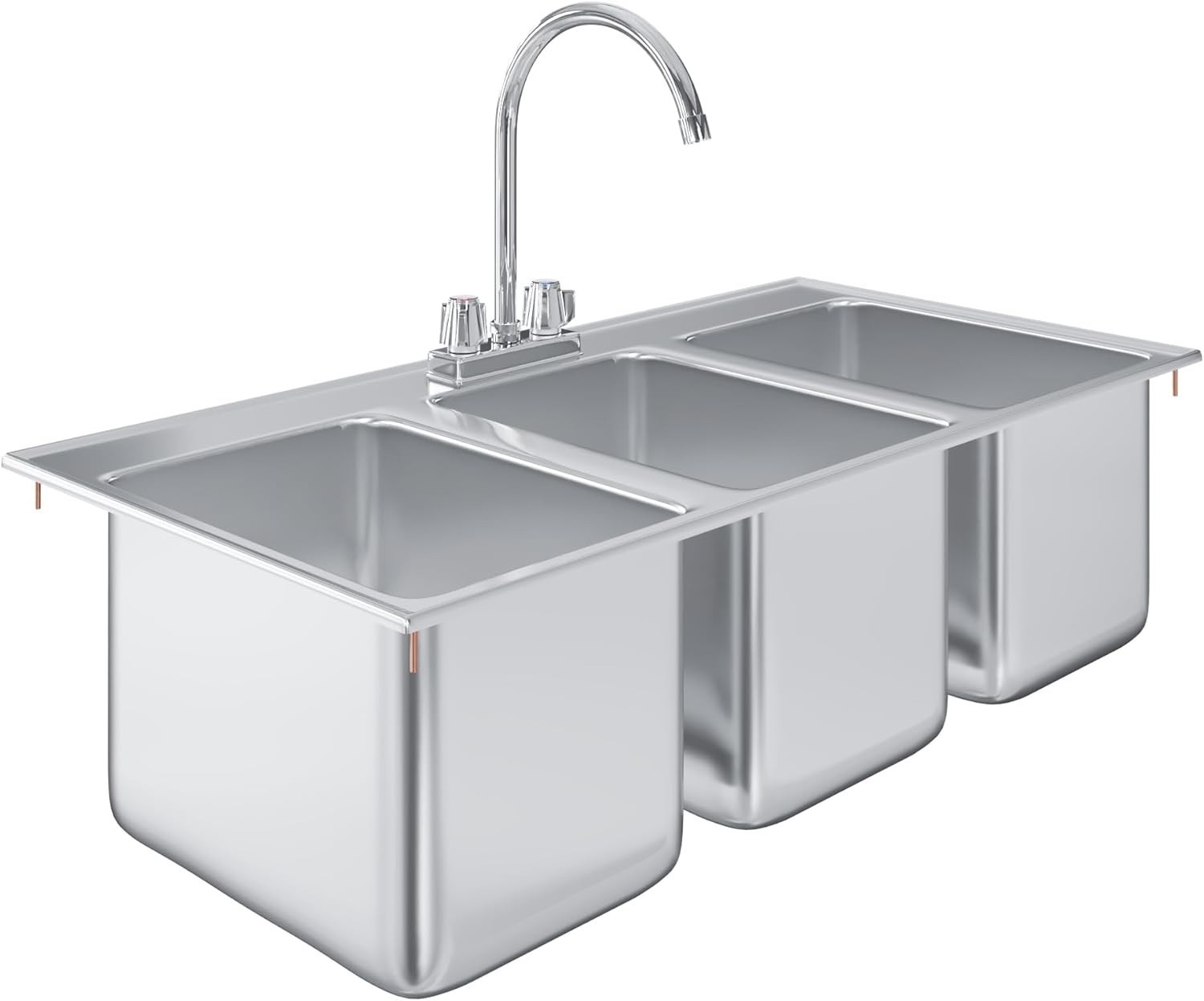 Stainless Steel Drop Sink – 3 Compartment Drop in Sink 10″ x 14″ x 10″ w/ Faucet