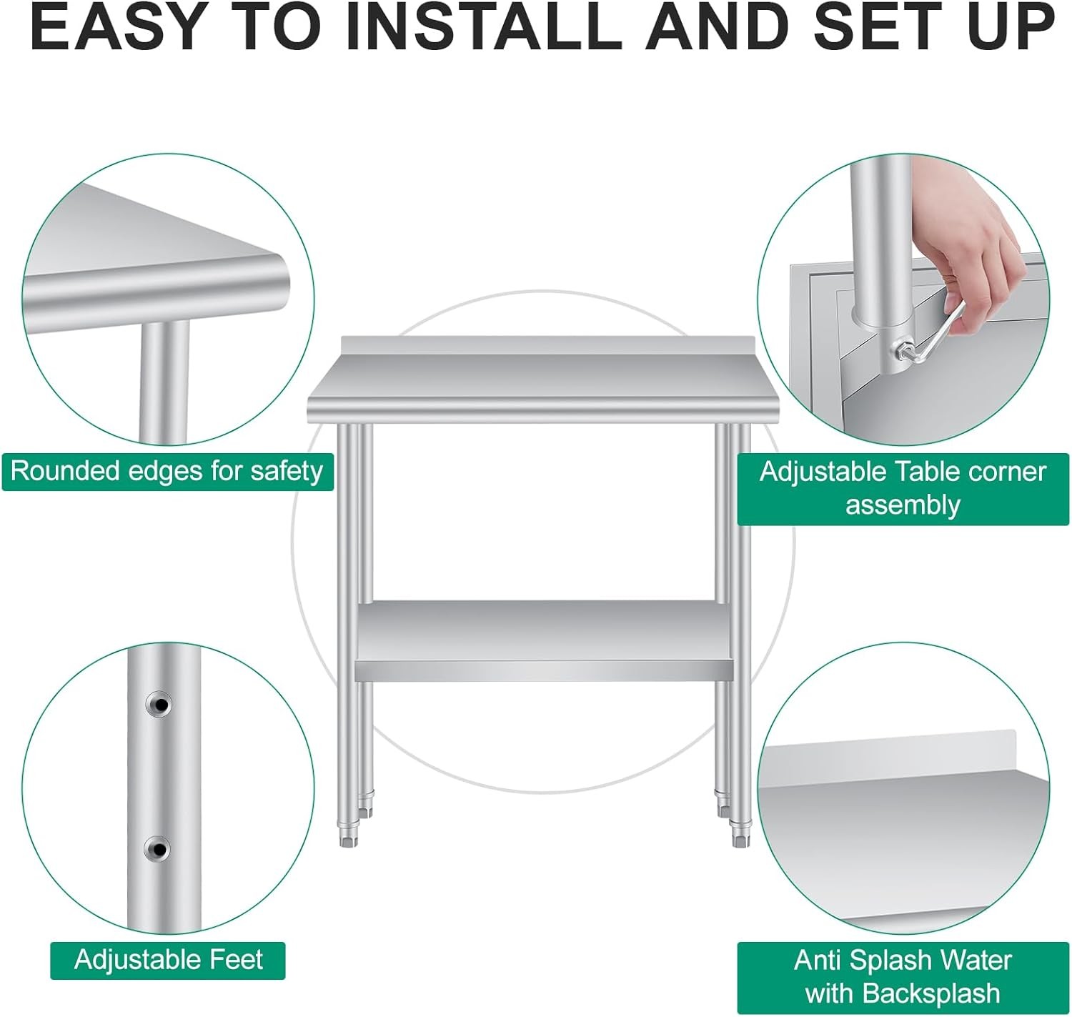 Stainless Steel Prep Work Table 30 x 24 Inch w/ Backsplash Commercial Prep Table