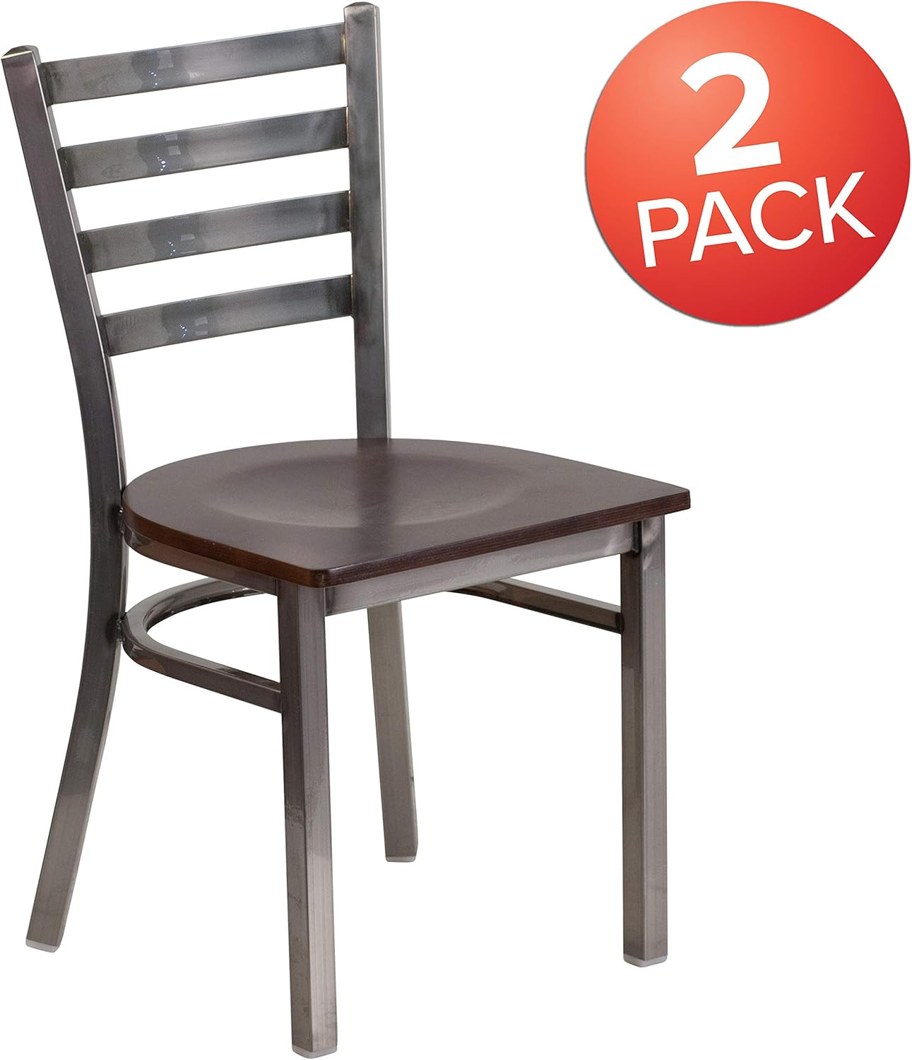 2 Pack HERCULES Series Clear Coated Ladder Back Metal Restaurant Chair – Walnut