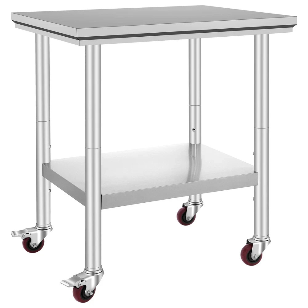 Uimoso Rolling Stainless Steel Work Table 30″x24″ Cart + Casters Undershelf