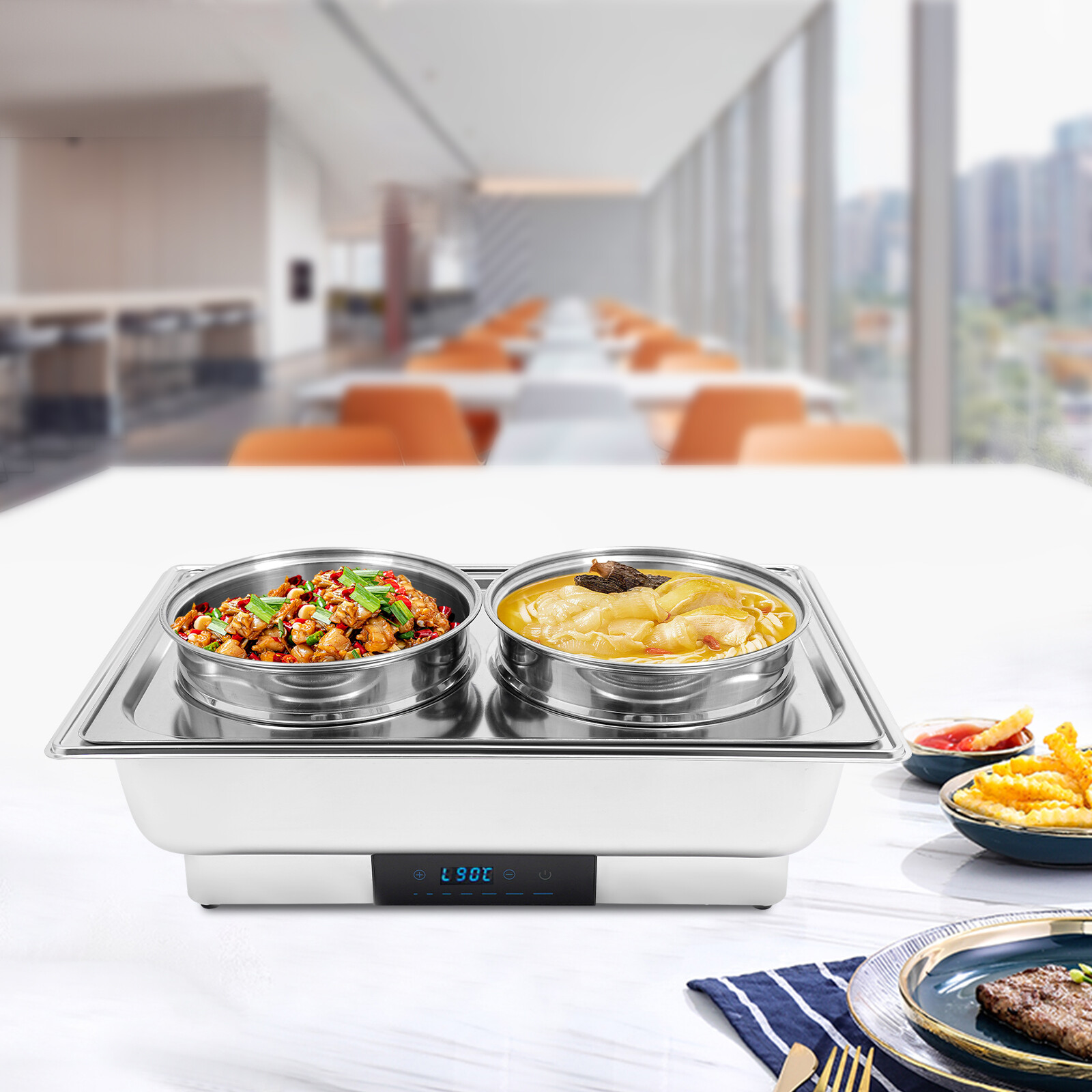 2-Pan Commercial Electric Food Warmer 8L Stainless Steel Food Warmer 95-194??F
