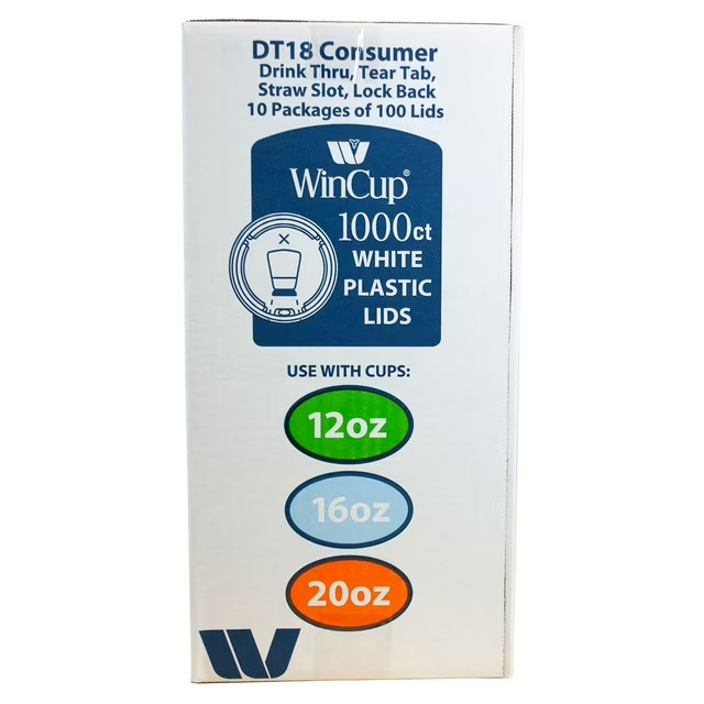 WinCup 18 Series 12-24 Oz Plastic Lids for 18 Series Foam Cups 1000 Ct