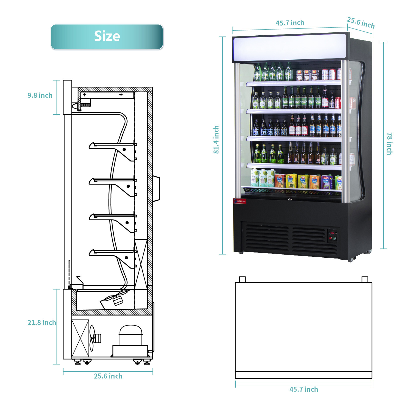 Open Air Merchandiser, 46″W 26″ D Black Refrigerated Air Curtain Merchandiser