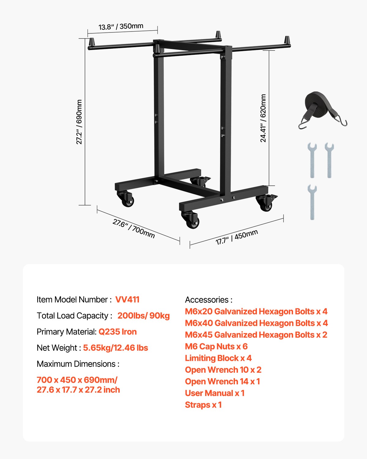 VEVOR Folding Chair Rack Cart for 14 Chairs of 200 LBS T-shape Chair Cart