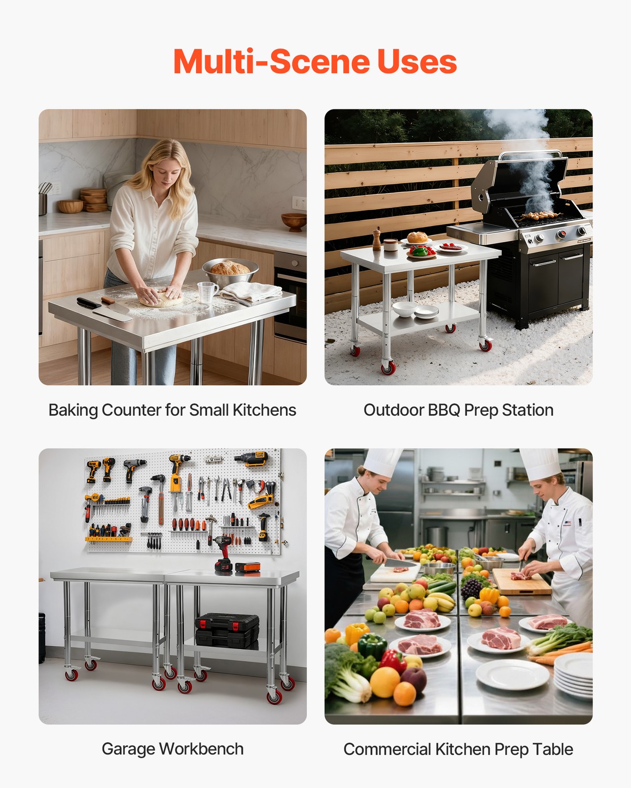 VEVOR Stainless Steel Table 24 x 35.4 in Kitchen Prep Table with Wheels