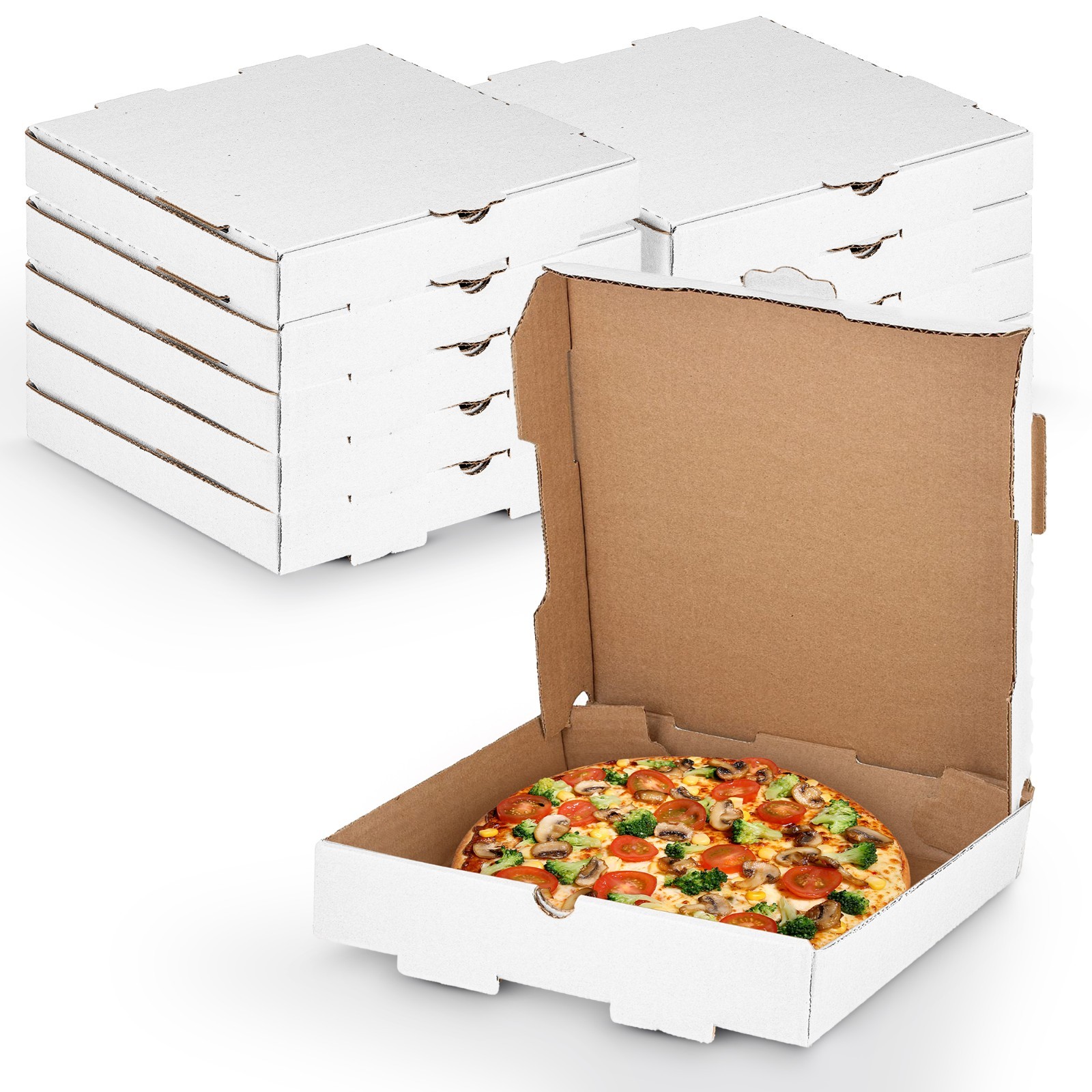 MT Products 14″ x 14″ x 2″ White Pizza Boxes B-Flute Cardboard – Pack of 10