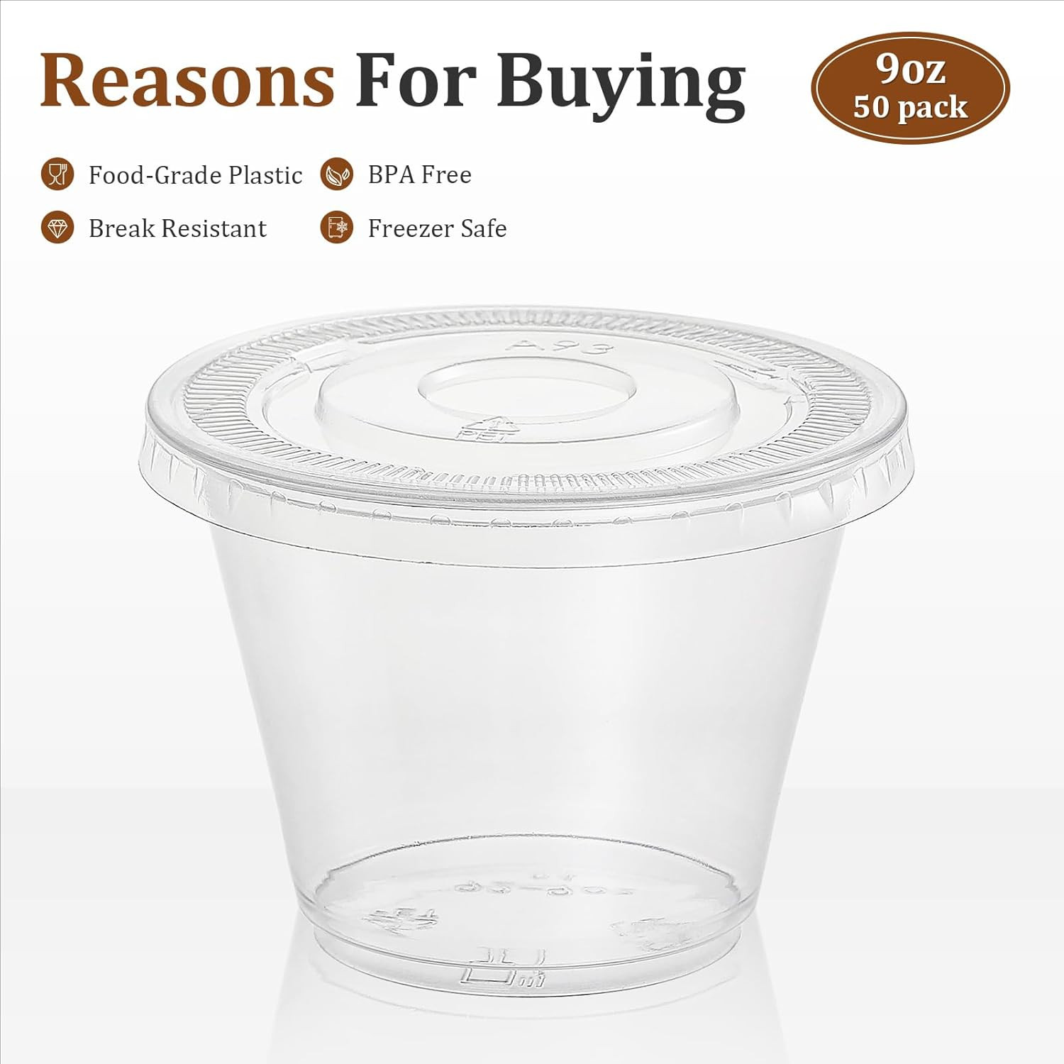 50 Set 9 Oz Clear Plastic Cups with Flat Lids Disposable Food Storage Cups Bulk