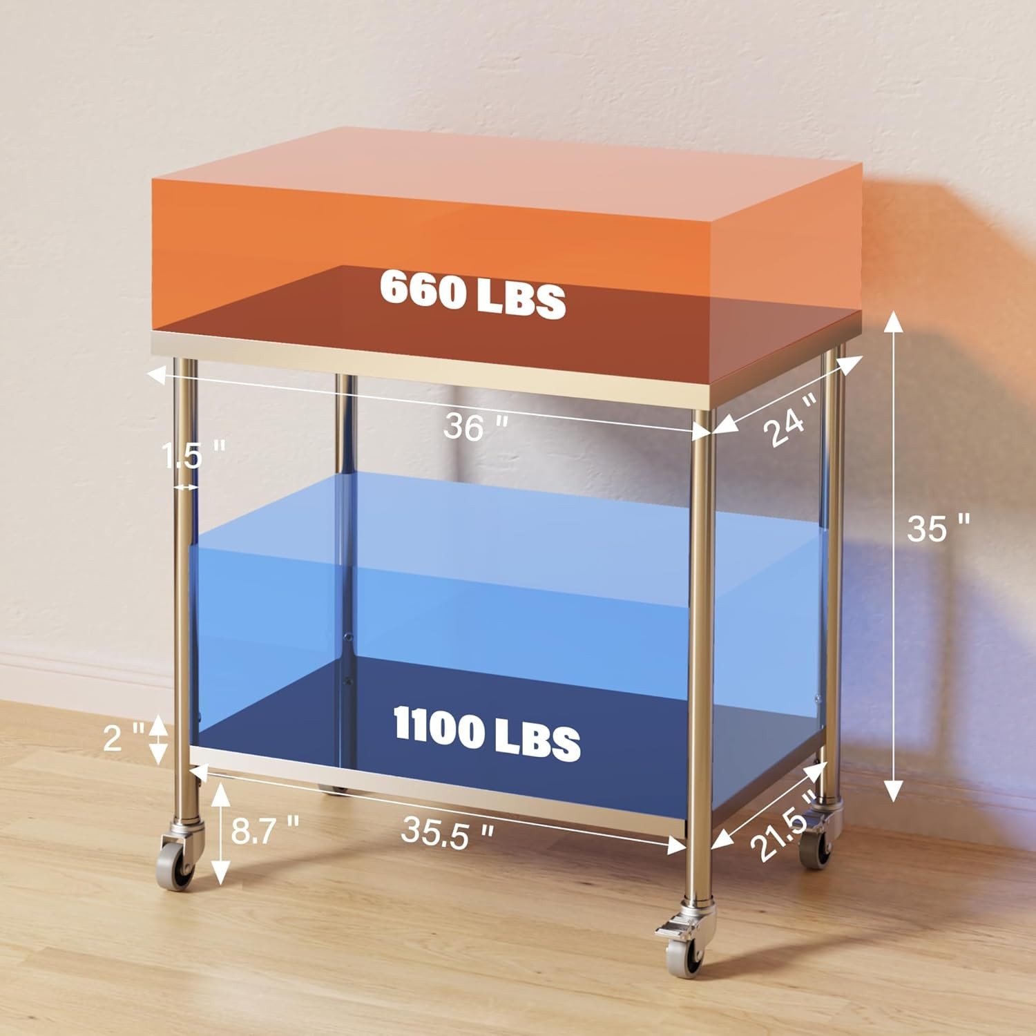 Stainless Steel Work Table 36/48/60″ Adjustable Shelf NSF Commercial Kitchen Use