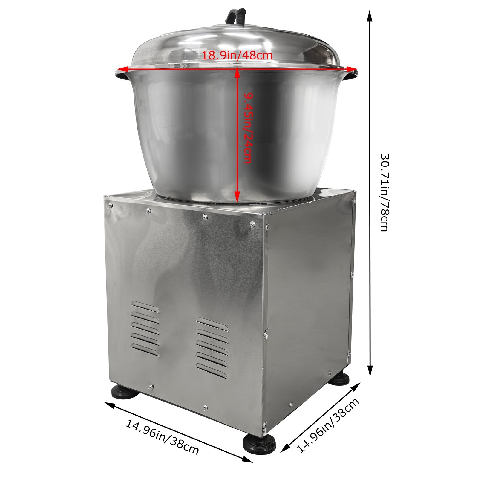 Commercial Dough Mixer, Stainless Steel Basin Kneading Machine, 33LBS Capacity