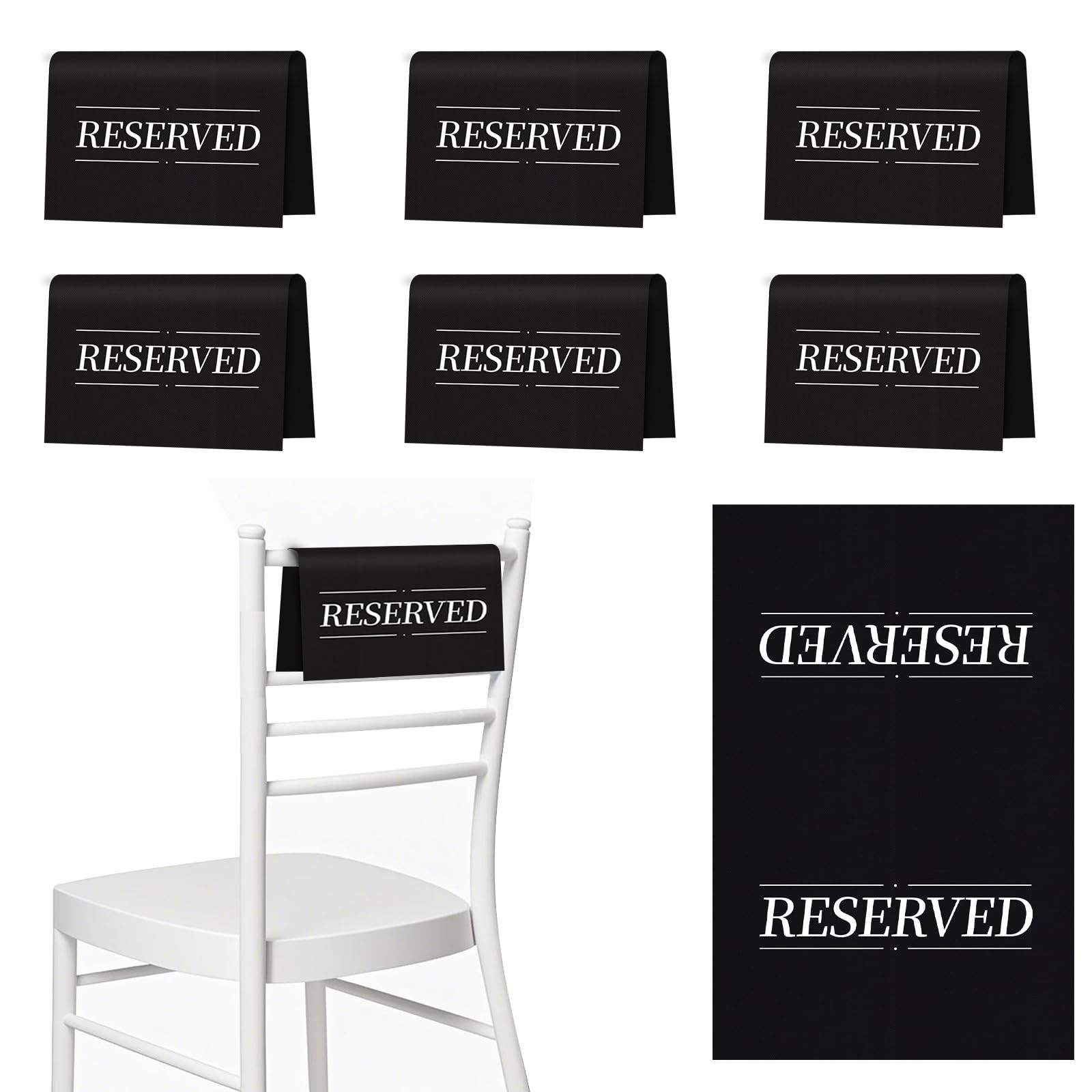 6 Pcs Reserved Seating Signs Chair Sign 6 Pcs, Black and white