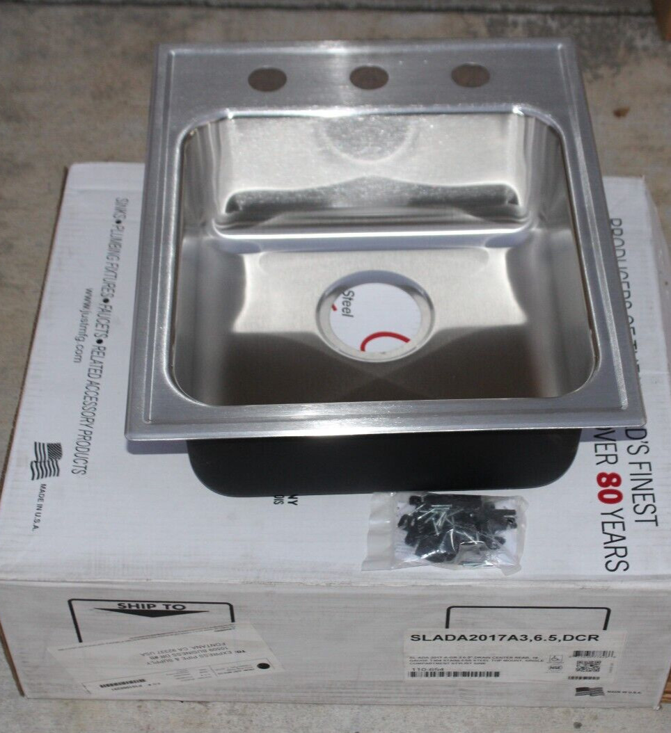 Just SLADA2017A3,6.5,DCR – 1-Bowl, 3-Hole, 18-Gauge 20×17 Stainless Steel Sink
