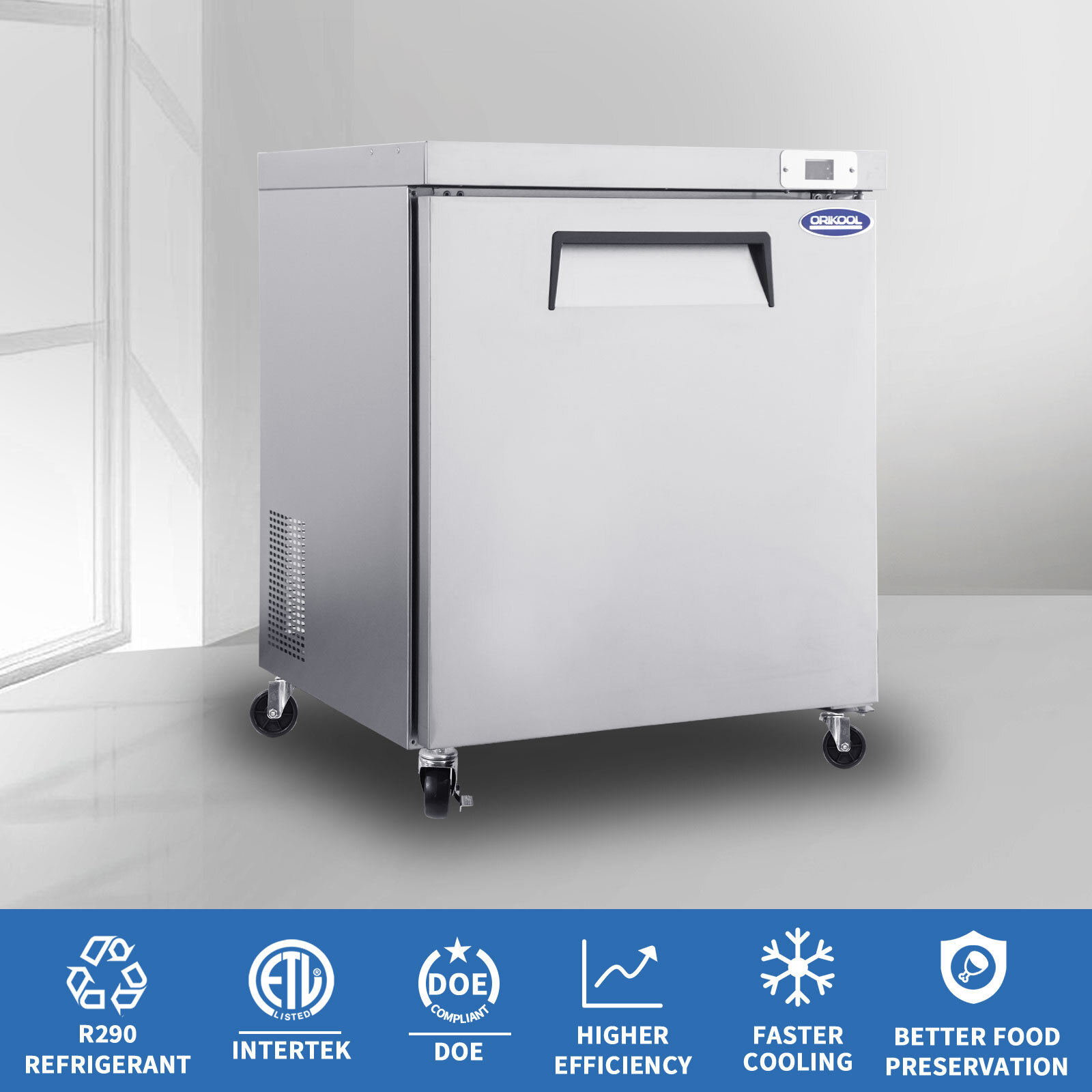 29″ Commercial Undercounter Refrigerators 8 Cu.Ft with Smooth Casters ETL & DOE