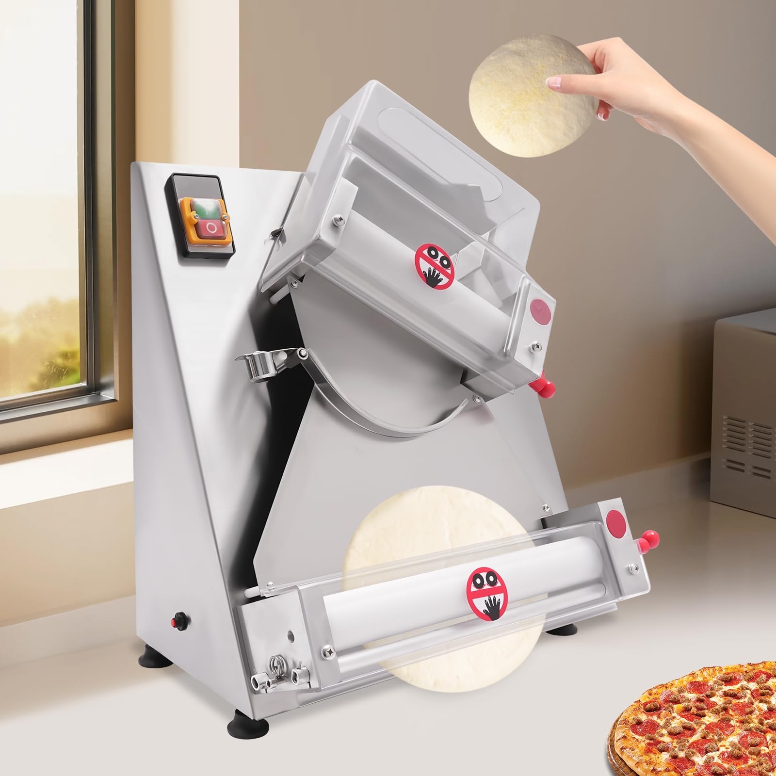 370W Pizza Dough Sheeter 0.03-0.21in Adjustable Stainless Steel 110V
