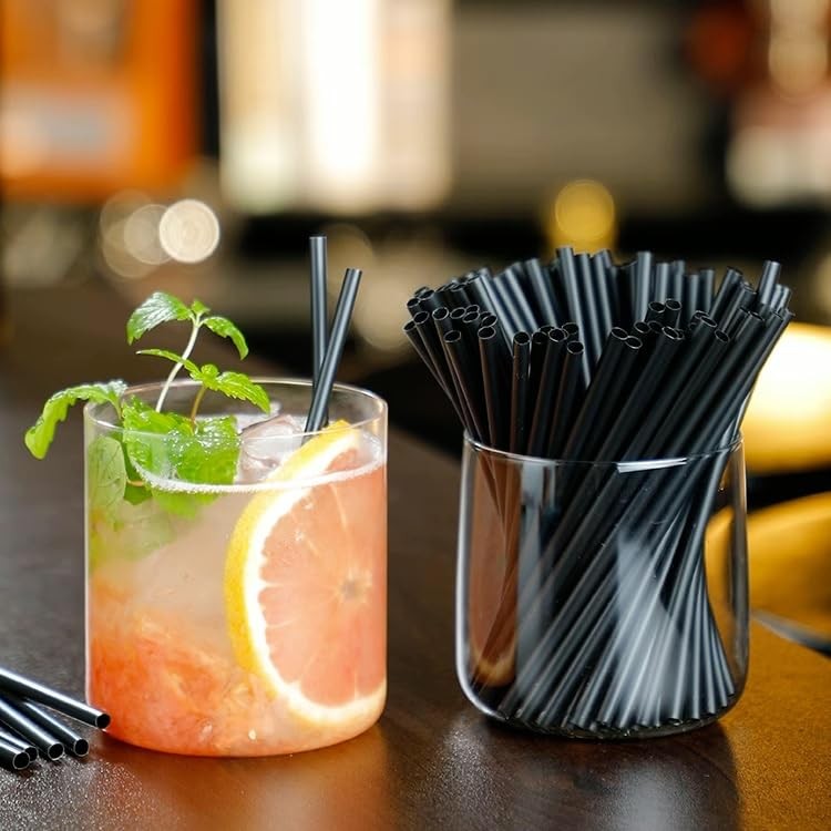 Summerdate 500Pcs Black Disposable Straws5.12 Straight Flat Straw0.16 Diameter