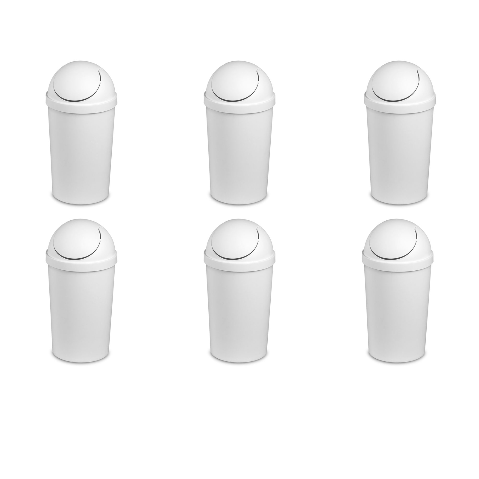 Sterilite 10838006 3 Gallon Round Swing Top Plastic Wastebasket, White (6 Pack)