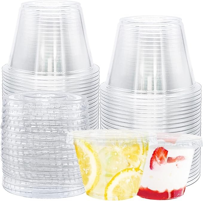 50 Pack Clear Cups with Lids6 oz Plastic Disposable Cups with Flat Lids(No H