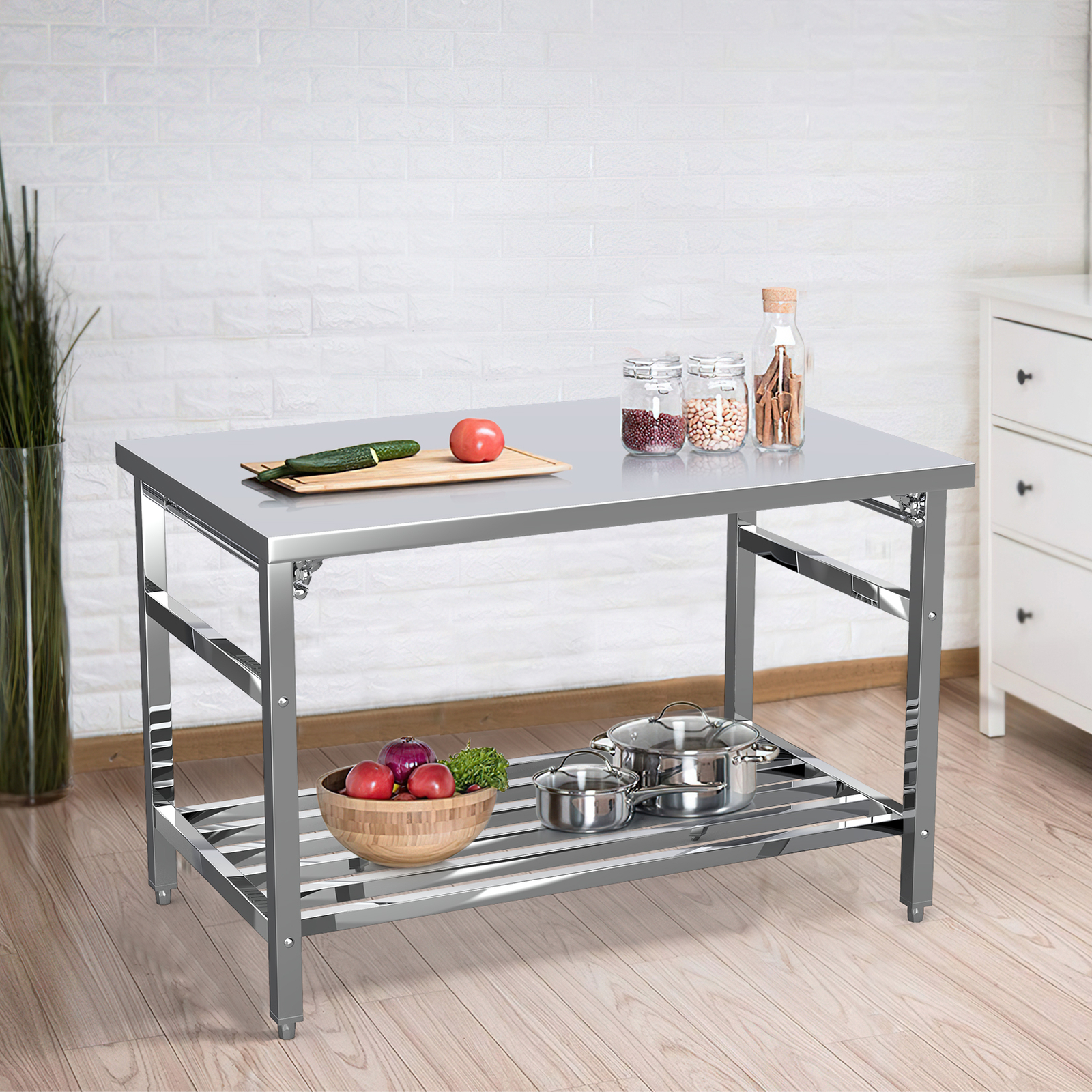 48″ x 30″ Stainless Steel Prep Table Folding Work Table w/ Adjustable Undershelf