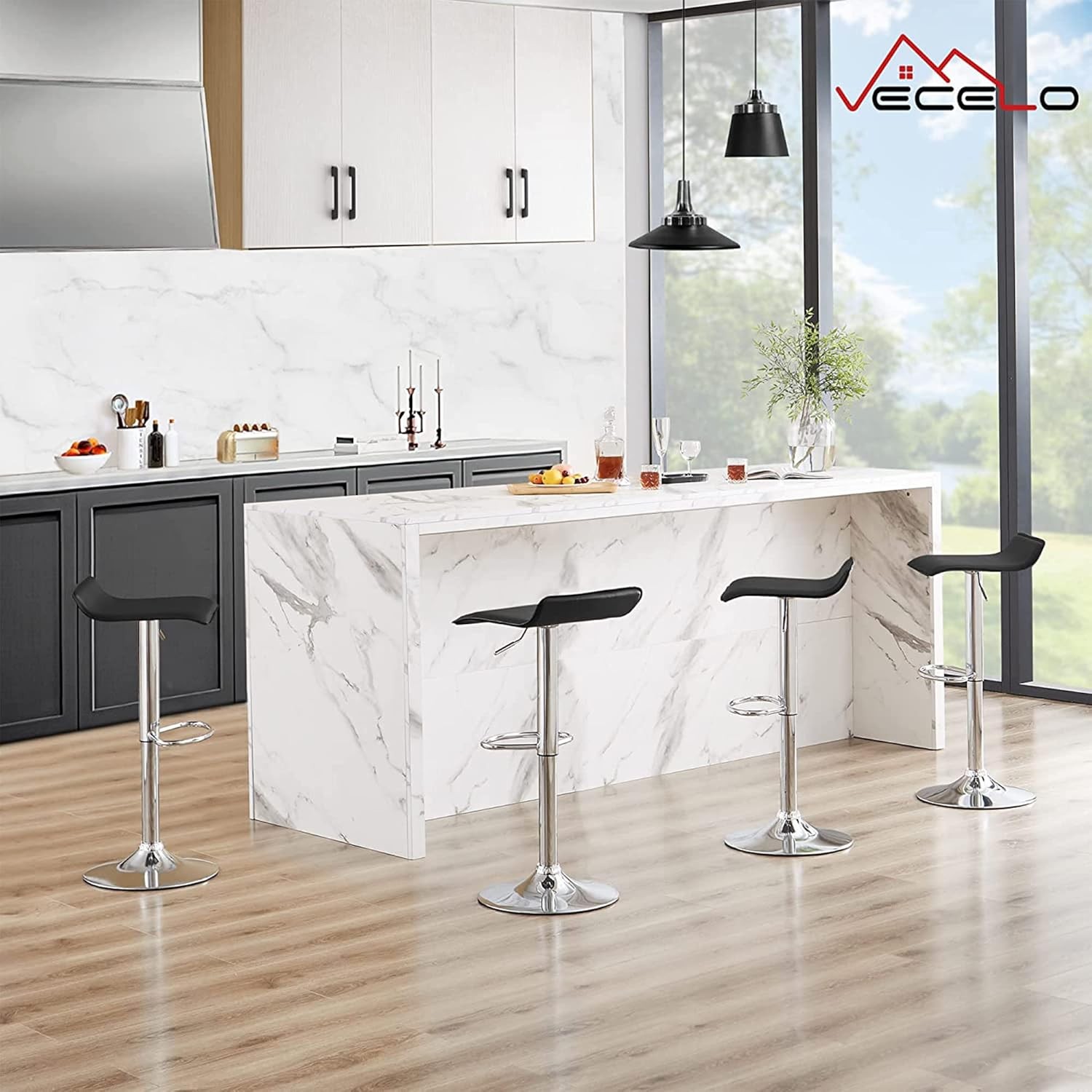 Bar Stools Set of 4, Armless Adjustable Swivel Barstools, Modern Backless