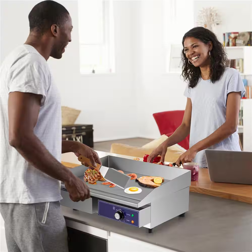 22 In. Commercial Electric Grill 110-Volt 2000-Watt Flat Top Countertop Grill 12