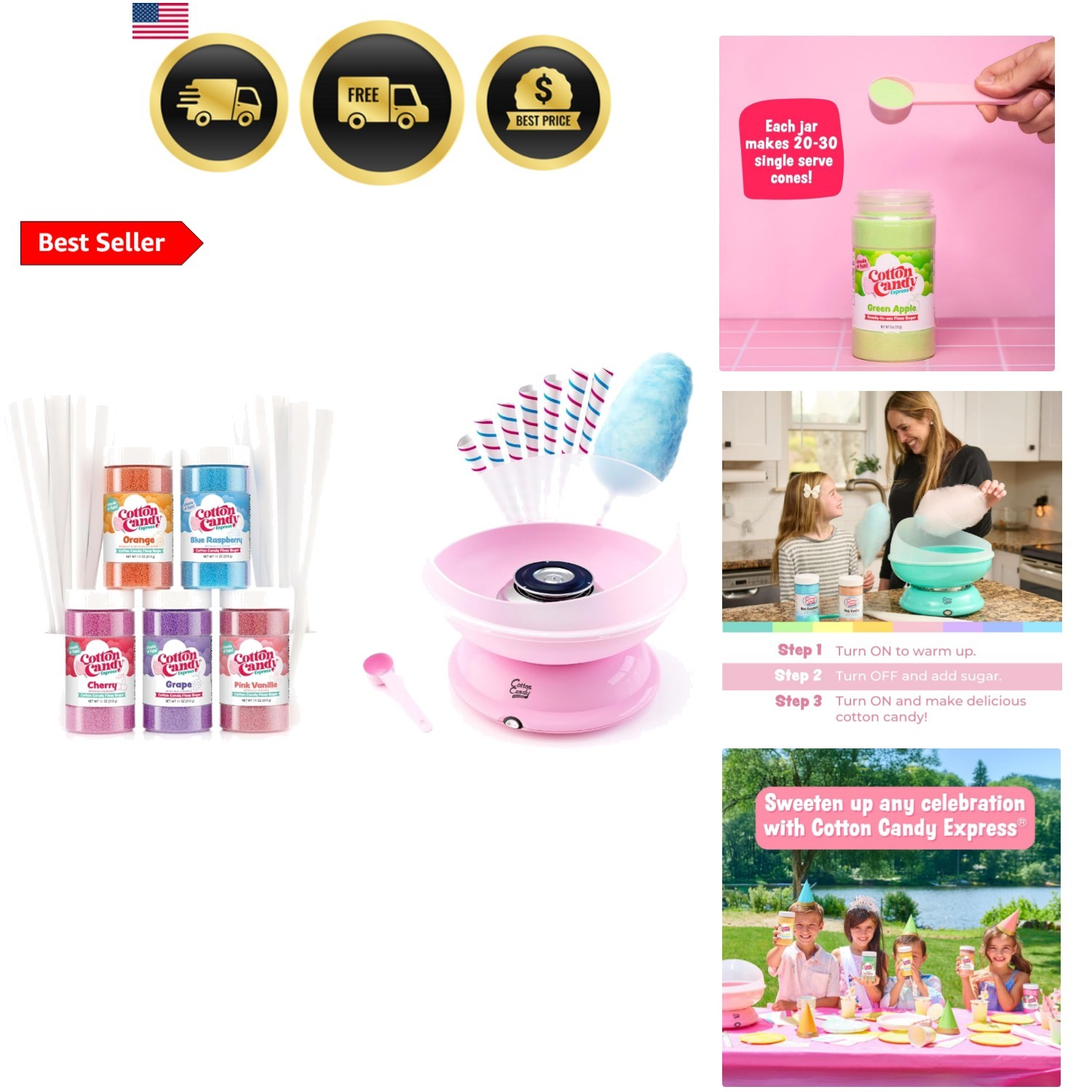 Cotton Candy Machine Kit with Floss Sugar Cones Easy to Use and Clean