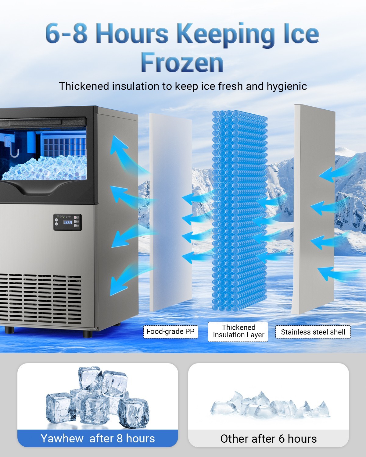 100LBs Commercial Ice Maker Built-in Cube Machine Restaurant Stainless Steel