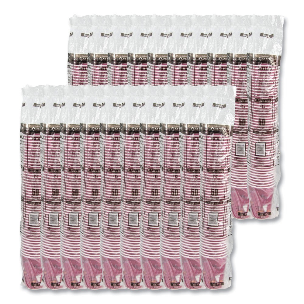 SOLO 412SINPK 12 oz. Paper Hot Drink Cups in Bistro Design – Maroon (50/PK) New
