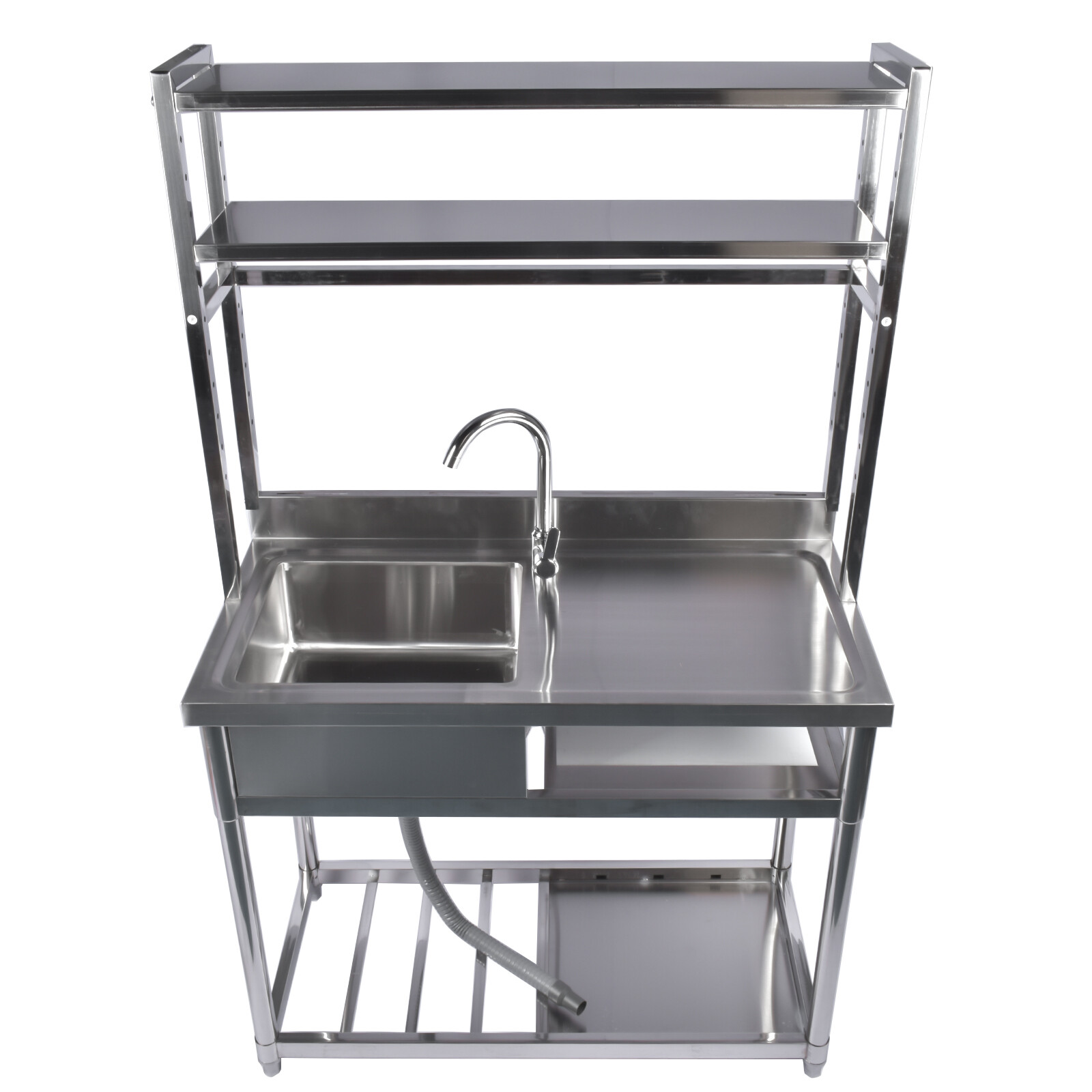 39.4in Stainless Steel Utility Sink Set, Single Bowl Commercial Sink w/ Shelves