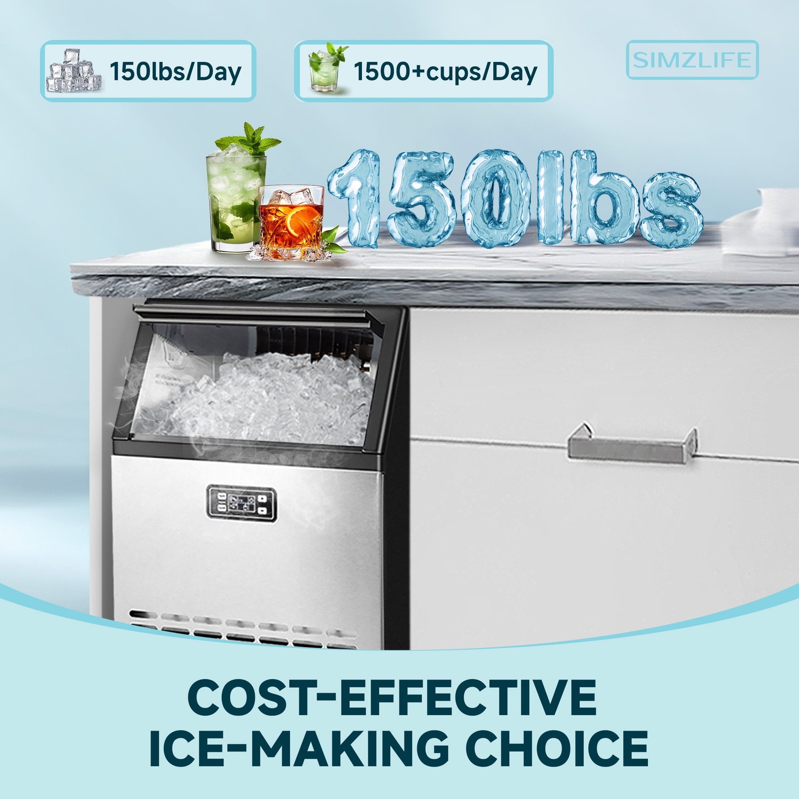 150lb/24H Commercial Ice Maker Machine,Stainless Steel Under Counter ice Machine