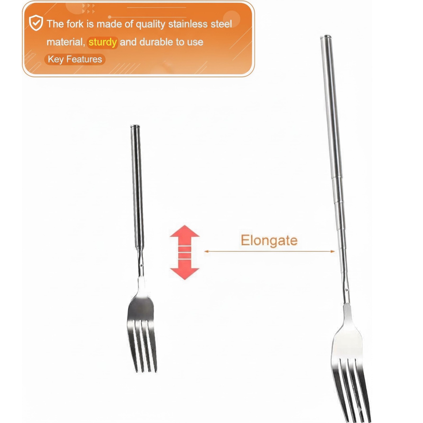 2 Pc Extendable Fork, 8.7 to 25.4 Inch Telescopic Prank, Retractable Stainless S