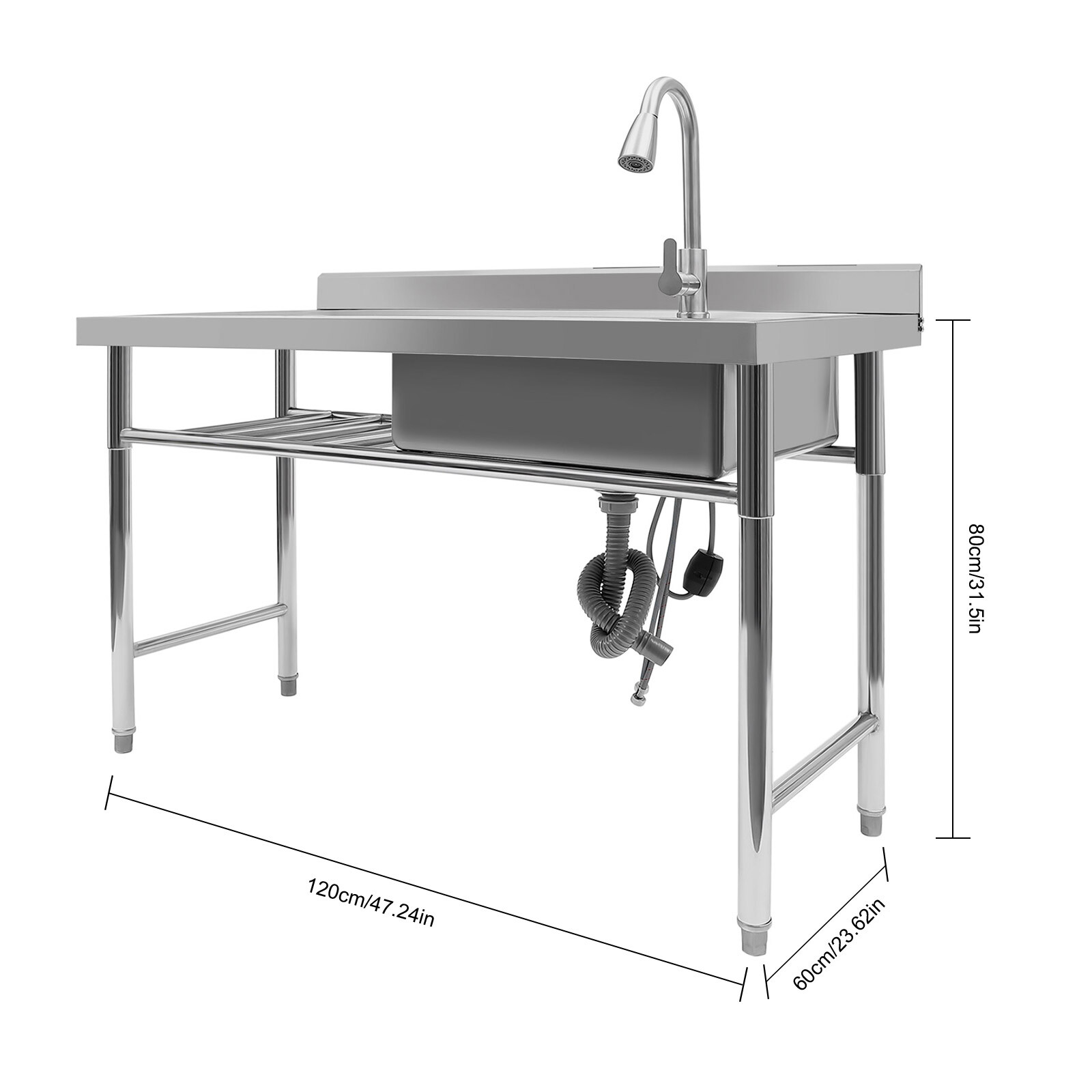 Commercial Utility Prep Sink Stainless Steel Kitchen Sink 1 Compartment w/Faucet