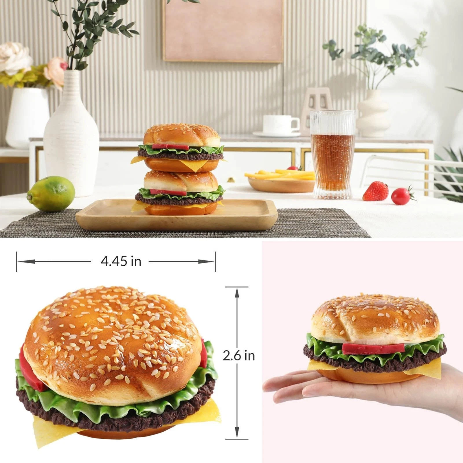 Realistic Fake Hamburger Props – 2 Pack Decorative Display Food