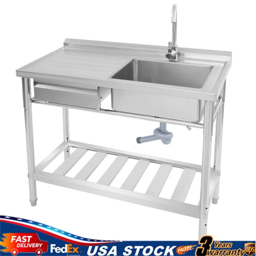 Kitchen Freestanding Stainless Steel Utility Sink w/ Cabinet Pull-Out Faucet
