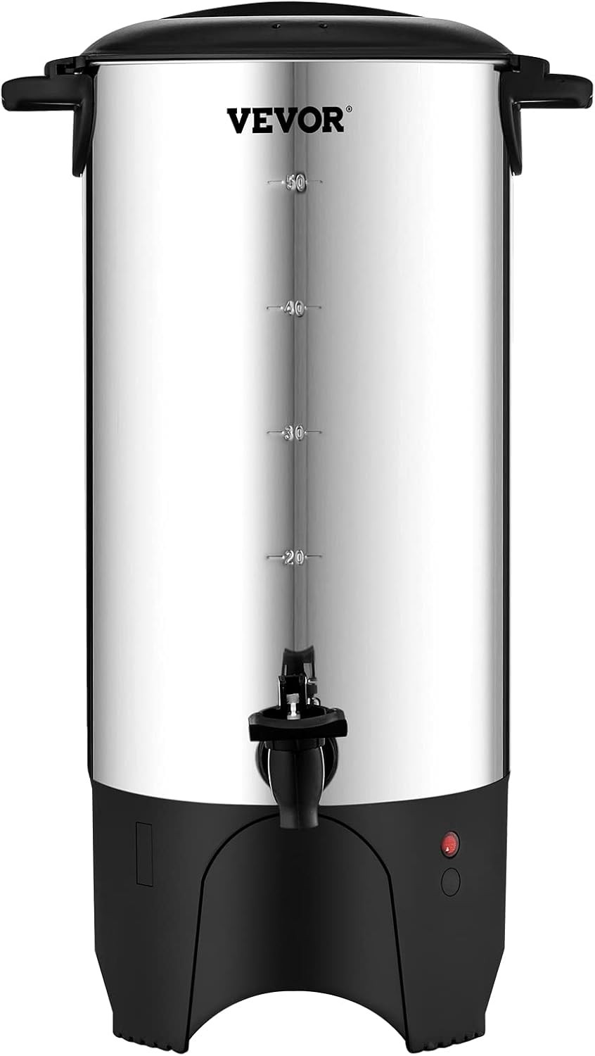 Commercial Coffee Urn, 50 Cups/7.5L Stainless Steel Large Coffee Dispenser, 1000