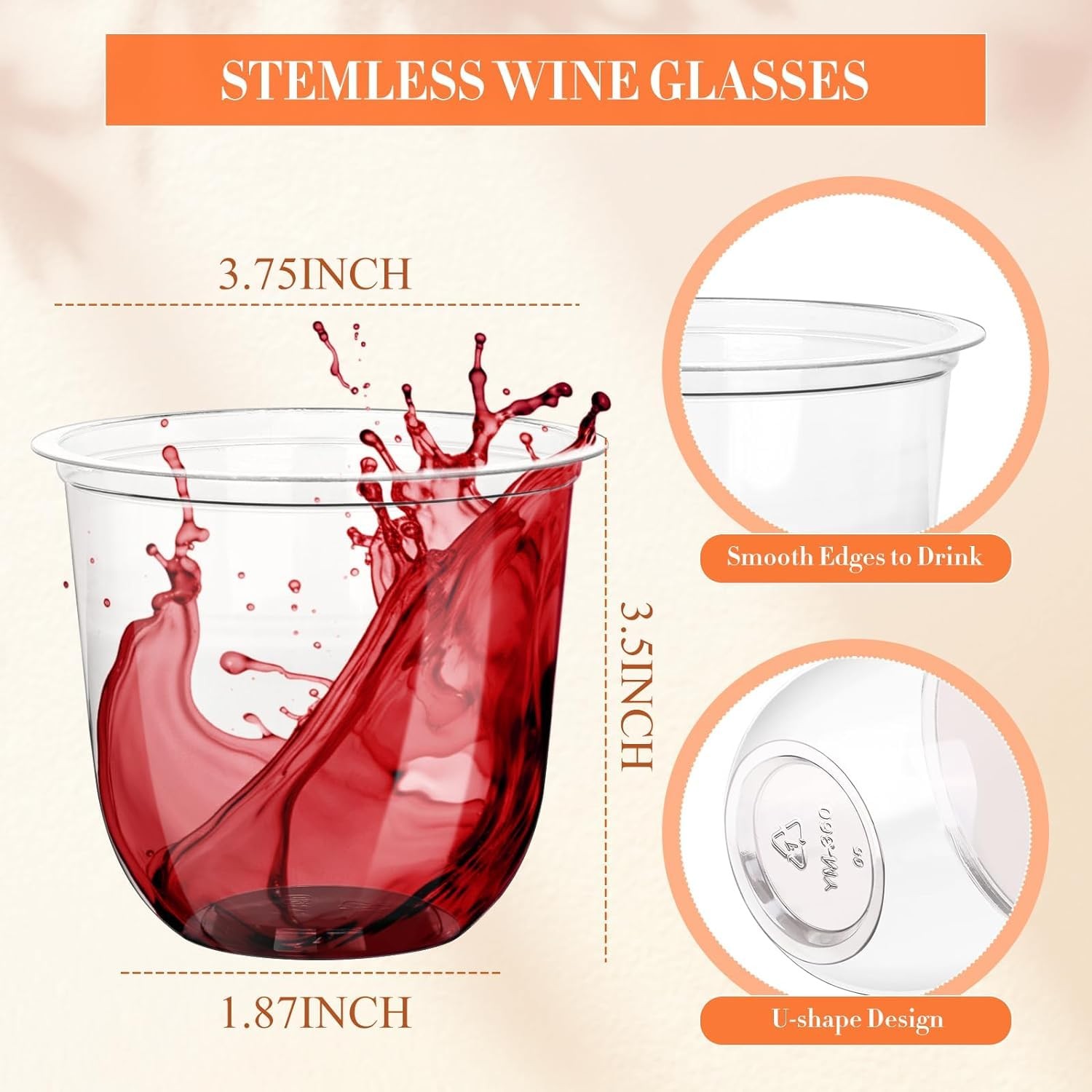 KesaPlan 100 Pcs Disposable Stemless Glasses 12oz Crystal Plastic Wine Glasse…