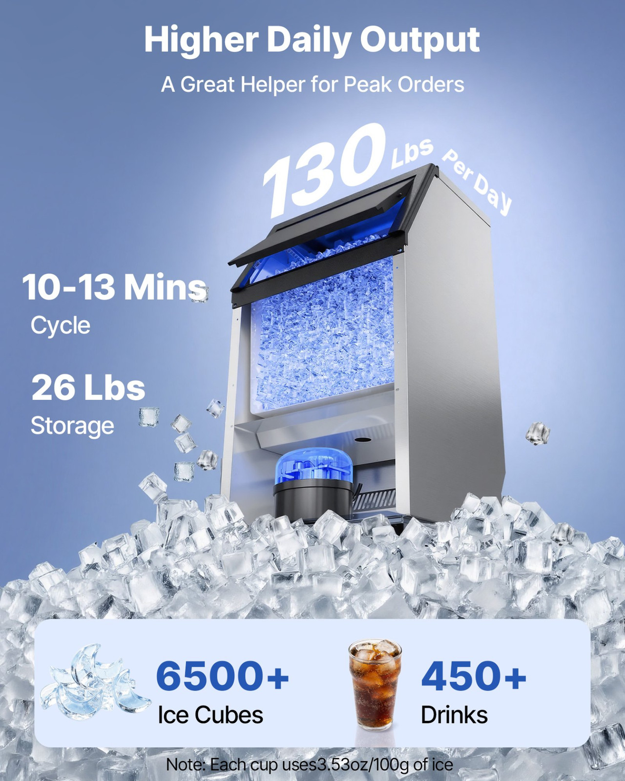 Commercial Ice Maker Machine, for Home Bar Restaurant