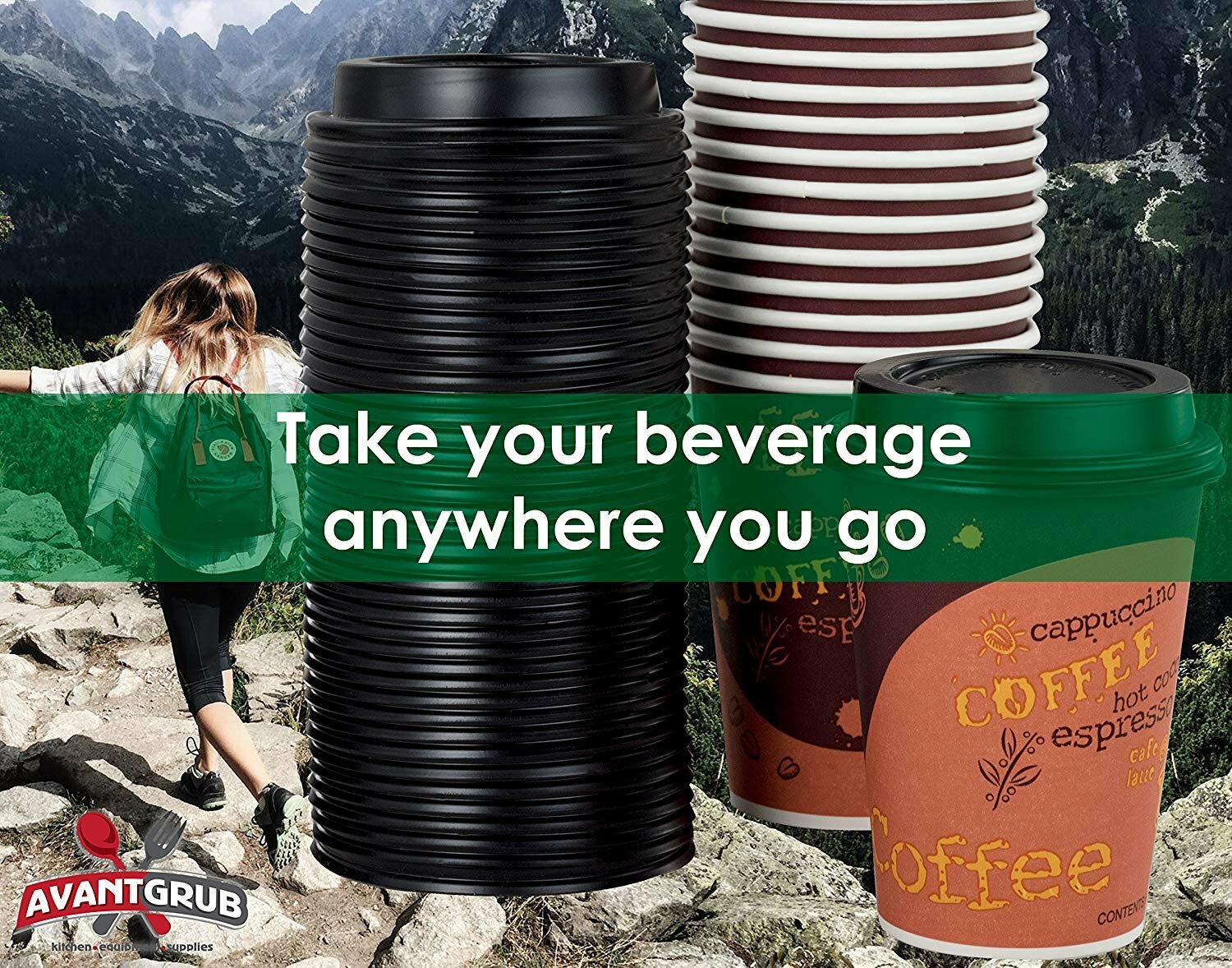 [100-Ct.] 12-Oz. Disposable Paper Coffee Cups & Plastic Dome Lids by Avant Grub