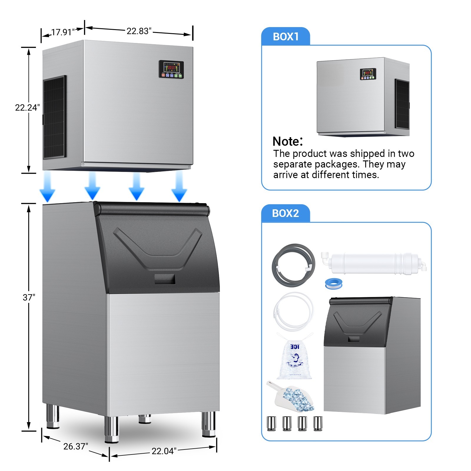 Commercial Ice Maker Machine 580LBS/24H, 400lbs Storage Bin, Auto Self-Cleaning